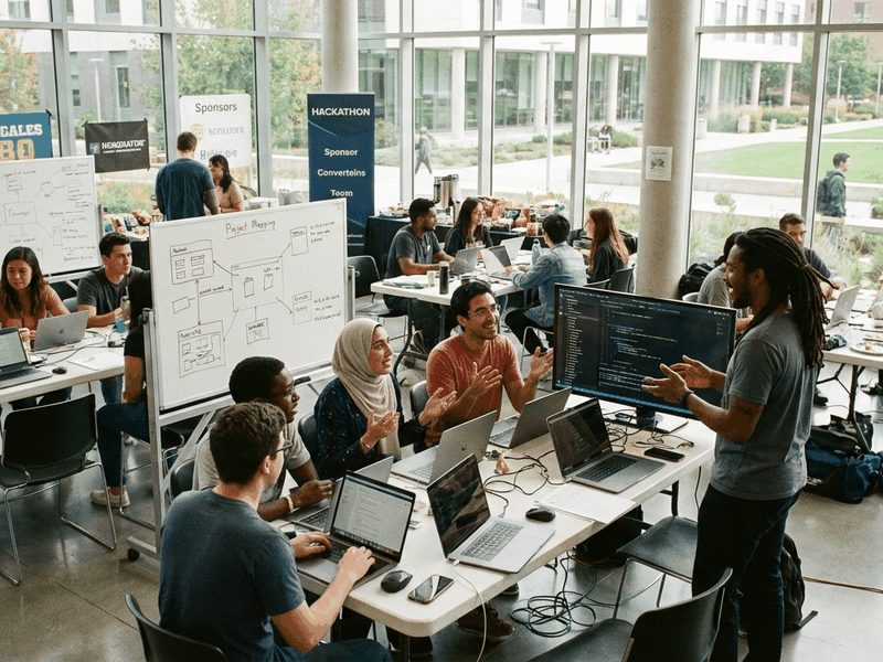 Students collaborating at Hack the Valley